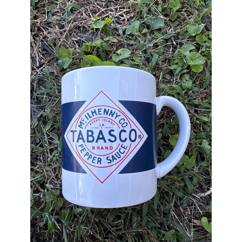 Tabasco Pepper Sauce Coffee Mug McIlhenny Co Avery Island Ceramic White Navy